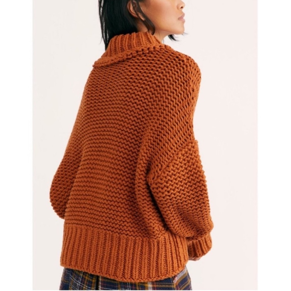 Free People My Only Sunshine Chunky Turtleneck Cropped Sweater Burnt Orange XS - Picture 4 of 13